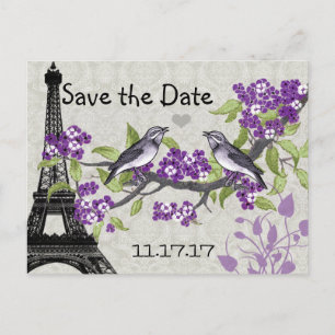 Effiel Tower Vintage Love Bird Save the Date Announcement Postcard