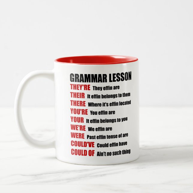 Effin Grammar Lesson Humour They're Their There Two-Tone Coffee Mug (Left)