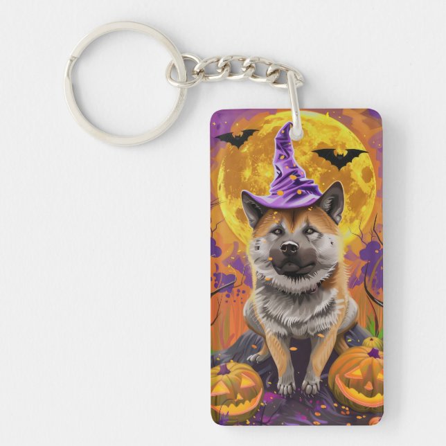 Éffrayant Akita Halloween Witch et Citrouille (Devant)
