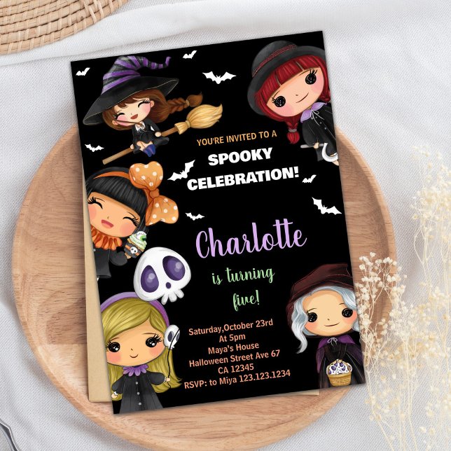 Éffrayant Dolls Halloween Invitations d'anniversai (Spooky Dolls Halloween Birthday Invitations)