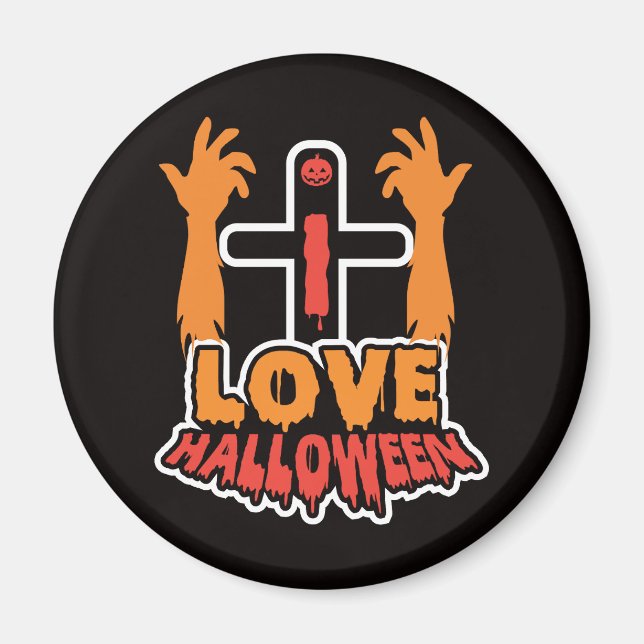 Éffrayant J'aime Halloween Zombie Mains Magnet (Devant)
