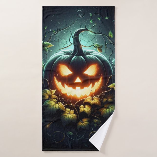 Éffrayant nature brillant Halloween citrouille (Serviette de bain)