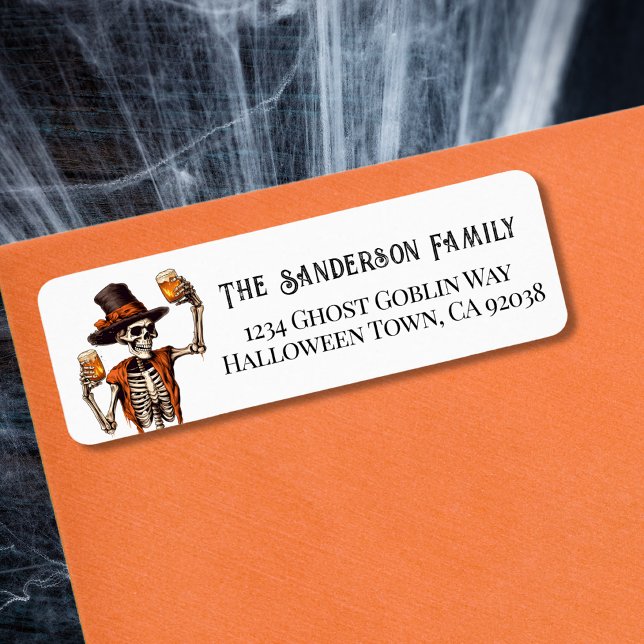 Éffrayant Skeleton Adresse de la partie Halloween (Spooky Skeleton Halloween Party Label)