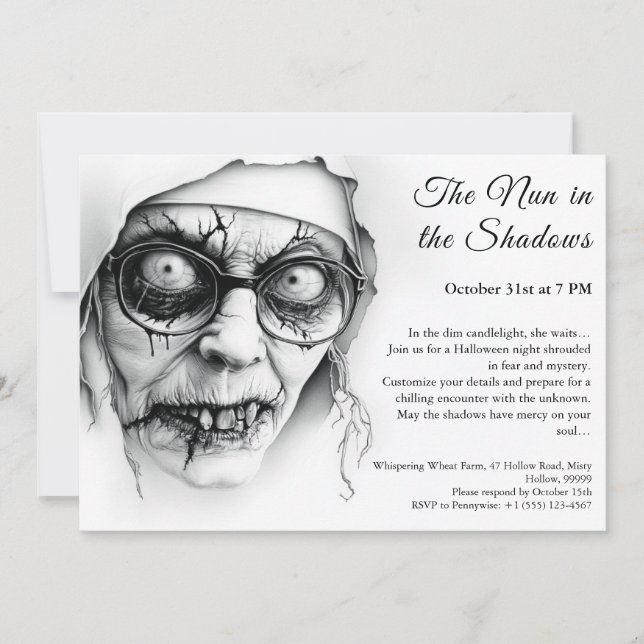 Éffrayante Nun Halloween Invitation Haunting Relig (Devant)