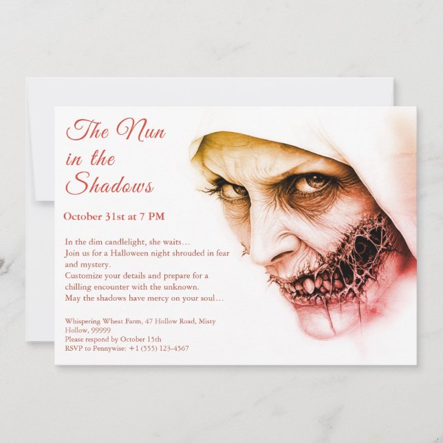 Éffrayante Nun Halloween Invitation Haunting Relig (Devant)