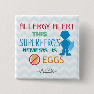 Egg Allergy Alert Superhero Boy Silhouette 2 Inch Square Button