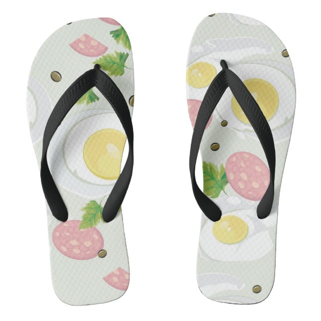 Egg and Sausage Pattern Flip Flops (Footbed)