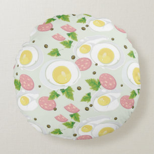 Egg and Sausage Pattern Round Pillow