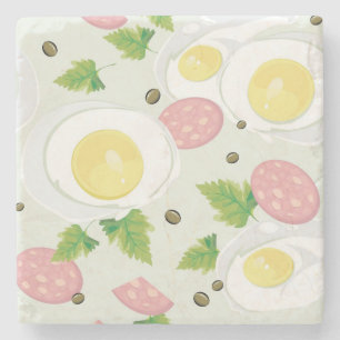 Egg and Sausage Pattern Stone Coaster