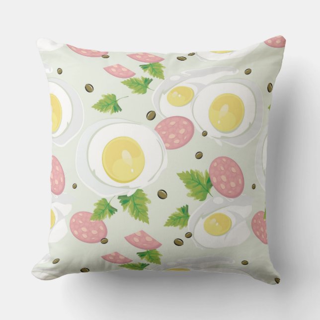 Egg and Sausage Pattern Throw Pillow (Front)