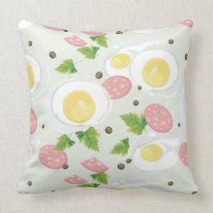 Egg and Sausage Pattern Throw Pillow