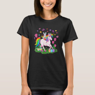 Egg Basket Rabbit Riding Unicorn Happy Easter Day T-Shirt