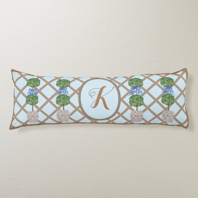 Egg Blue Chinoiserie Ginger Jar Jars Topiary  Body Pillow (Front)