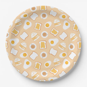 Egg, Bread, Milk, Coffee Breakfast Pattern Paper Plate