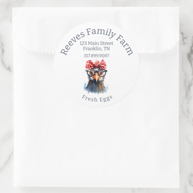 Egg Carton Funny Chicken Round Label Sticker (Bag)