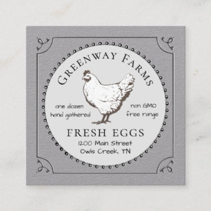 Egg Carton Grey Farm Fresh Eggs with Vintage Hen Square Business Card