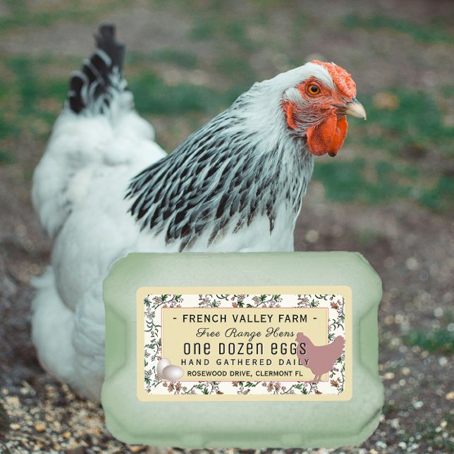 Egg Carton Label Botanical with Hen and Eggs  (Creator Uploaded)