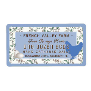 Egg Carton Label Botanical with Hen and Eggs Blue