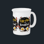 Egg-cited for Breakfast Funny Foodie Pun Design Pitcher<br><div class="desc">Start your morning with a smile with this playful "Egg-cited for Breakfast" design, perfect for food lovers and brunch enthusiasts alike. Featuring a charming hand-drawn style, this artwork showcases two sunny-side-up eggs alongside crispy bacon strips, all set against a whimsical backdrop of scattered seasonings and vibrant typography. The warm yellow...</div>
