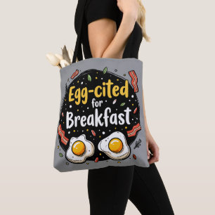 Egg-cited for Breakfast Funny Foodie Pun Design Tote Bag