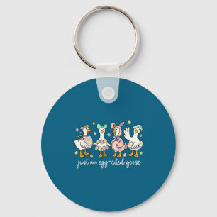 Egg Cited Goose Silly Funny Graphic Art Keychain