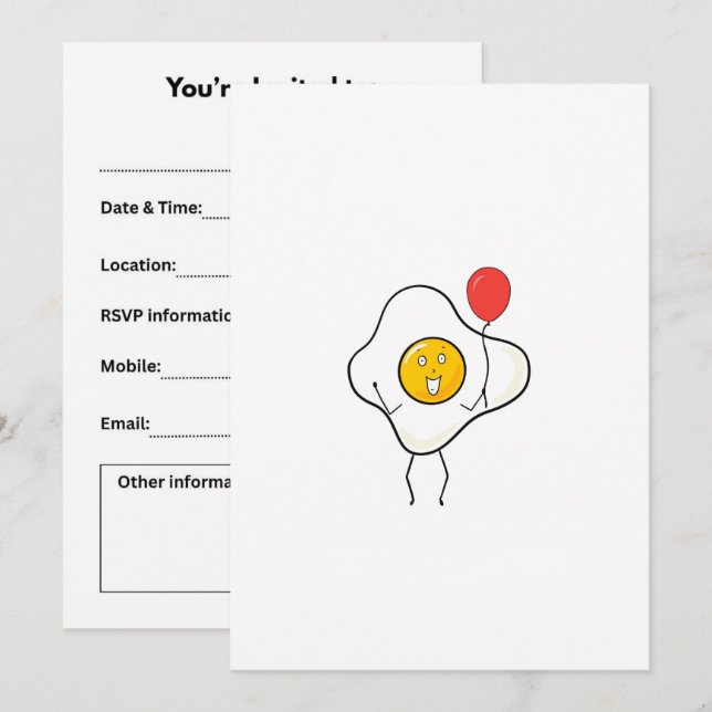 Egg design with balloon, personalize, customize invitation (Front/Back)