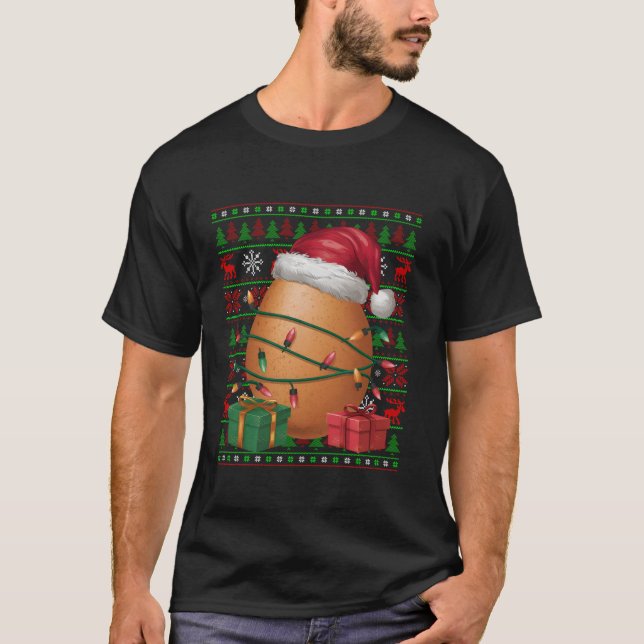 Egg Fast Food Xmas Lights Ugly Santa Hat Egg Chris T-Shirt (Front)