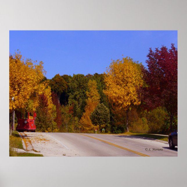Egg Harbor, WI Fall Season with Trolley Car Poster (Front)