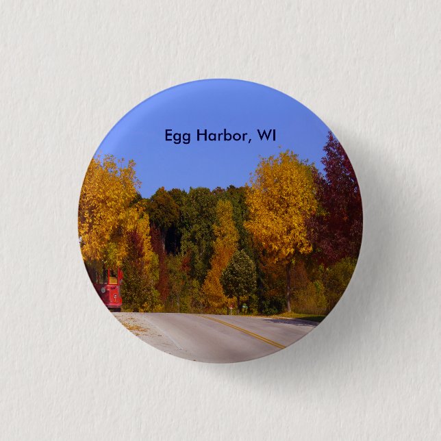 Egg Harbour, WI Fall Season with Trolley Car 1 Inch Round Button (Front)