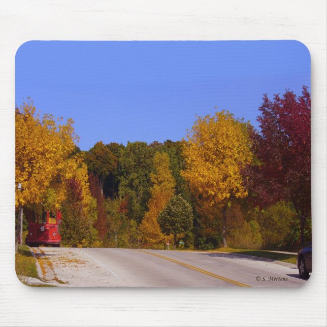 Egg Harbour, WI Fall Season with Trolley Car Mouse Pad (Front)