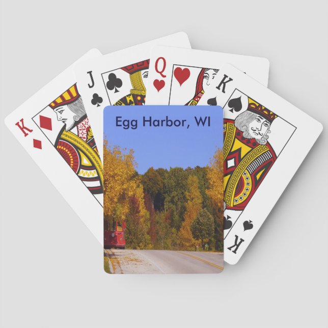 Egg Harbour, WI Fall Season with Trolley Car Playing Cards (Back)