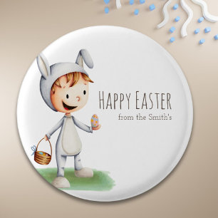 Egg Hunt Boy Happy Easter Family Personalized  1 Inch Round Button