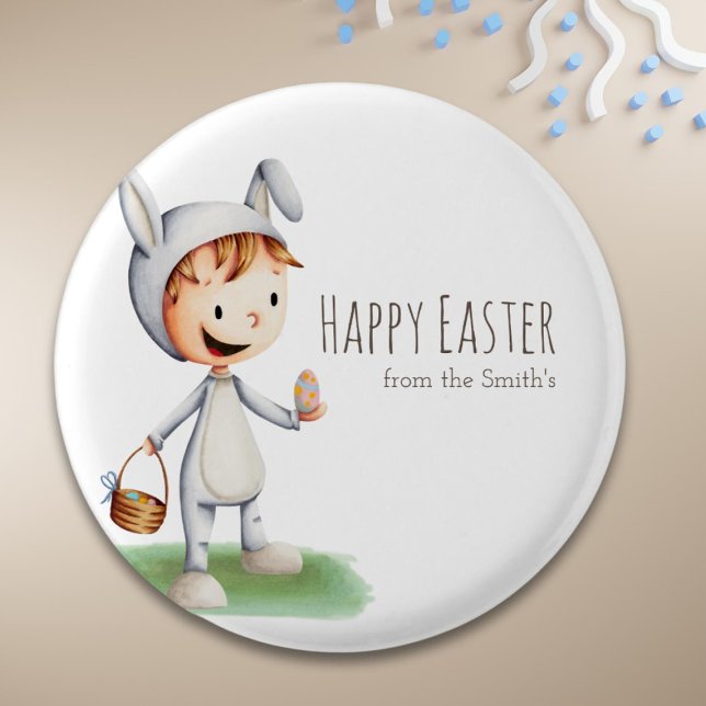 Egg Hunt Boy Happy Easter Family Personalized  1 Inch Round Button (Creator Uploaded)