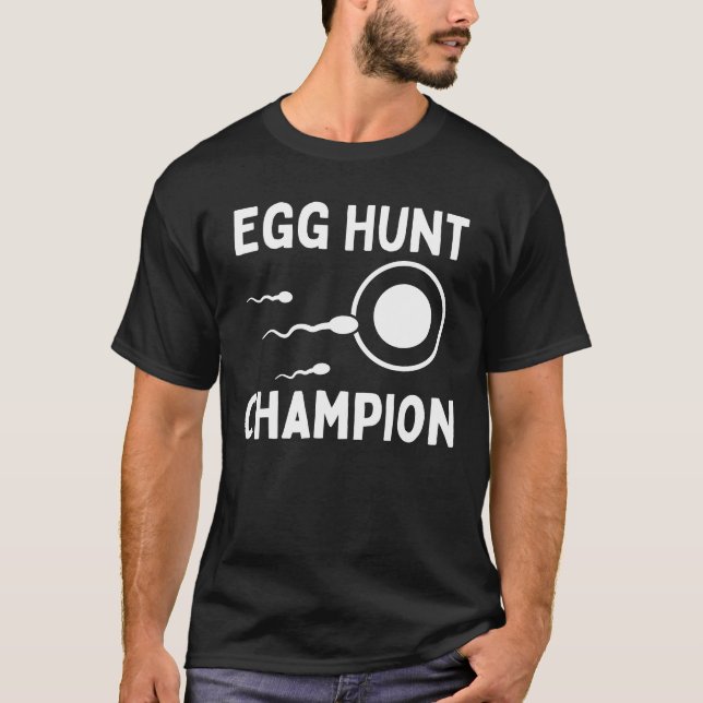 Egg Hunt Champion Funny Dad Easter Pregnancy Annou T-Shirt (Front)