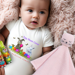 Egg Hunt Crew Personalized Family Name  Baby Bodysuit