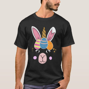 Egg Hunt Easter Day Llama Unicorn Bunny Face Girl T-Shirt