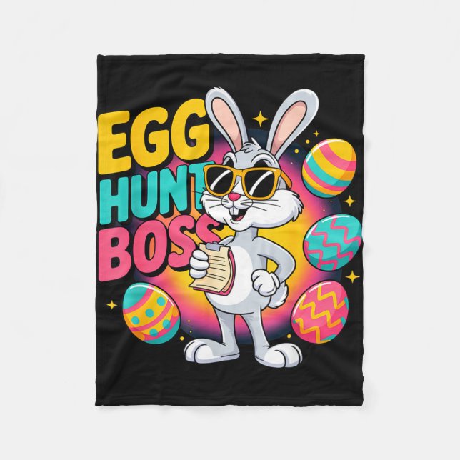Egg hunt funny bunny retro boss  fleece blanket (Front)