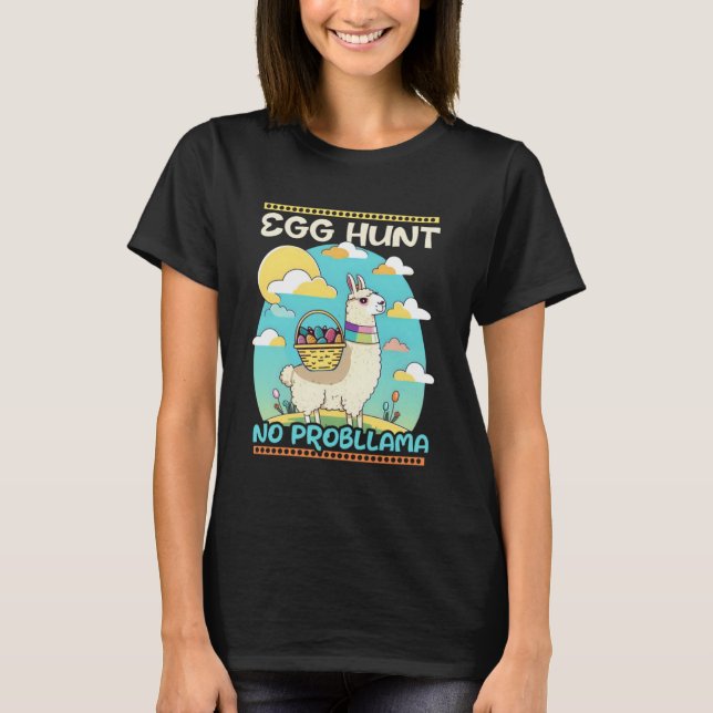 Egg Hunt Llama Christian Easter T-Shirt (Front)
