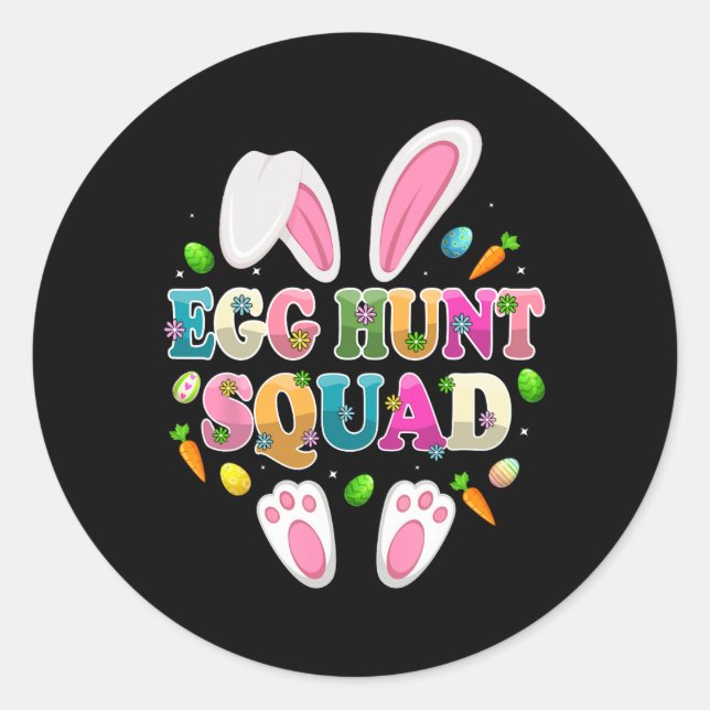 Egg Hunt Squad Bunny Happy Easter Day  Classic Round Sticker (Front)