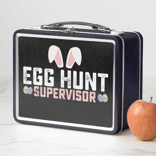 Egg Hunt Supervisor Funny Easter Bunny Rabbit Metal Lunch Box (In Situ)