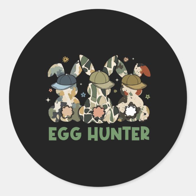 Egg Hunter Bunny With Byckward Cap Hunting Easter  Classic Round Sticker (Front)
