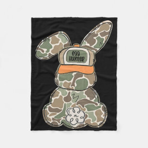 Egg Hunter Bunny With Byckward Cap Hunting Easter Fleece Blanket