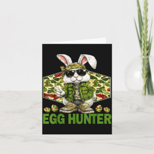 Egg hunter cute rabbit peace sign camo easter card