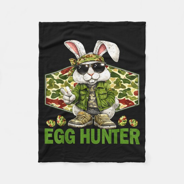 Egg hunter cute rabbit peace sign camo easter fleece blanket (Front)