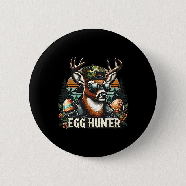Egg Hunter Deer Buck Backward Cap Deer Hunting Eas 2 Inch Round Button (Front)