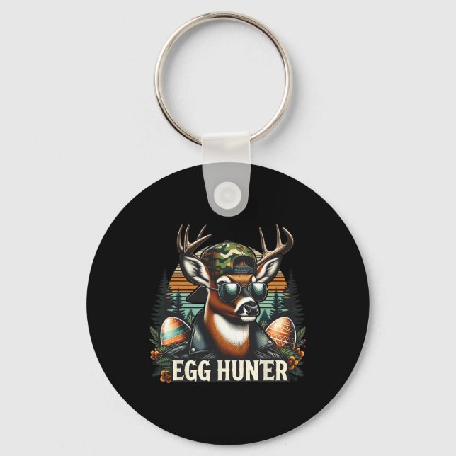 Egg Hunter Deer Buck Backward Cap Deer Hunting Eas Keychain (Front)