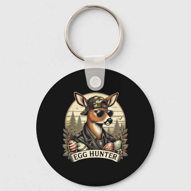 Egg Hunter Deer Buck Byckward Cap Deer Hunting Eas Keychain (Front)