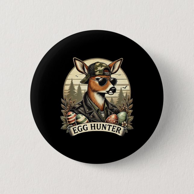Egg Hunter Deer Buck Ckward Cap Deer Hunting Easte 2 Inch Round Button (Front)