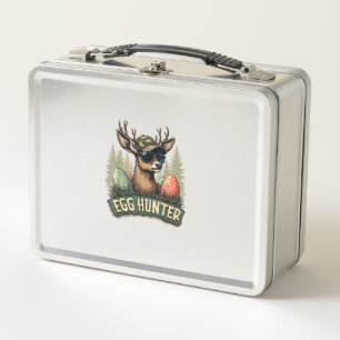 Egg Hunter Deer Buck Happy Easter Day Eggs Boys Ki Metal Lunch Box