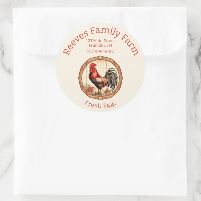 Egg Label Rooster Round Label Sticker (Bag)